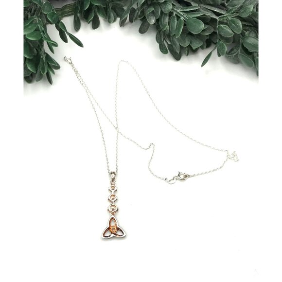 Vintage Celtic Trinity Knot Pendant Necklace With Crystals On Silver Chain - Picture 4 of 7